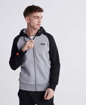 Superdry Orange Label Classic Raglan Cipzár Férfi Kapucnis Pulóver Sötét Szürke | OZJXG0528